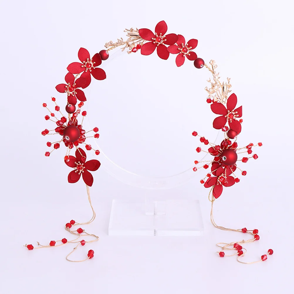 

1Set Pearl Bride Headdress Red Elegant Flower Hair Band Durable Wedding Hair Clasp Flower Headband Women Headband