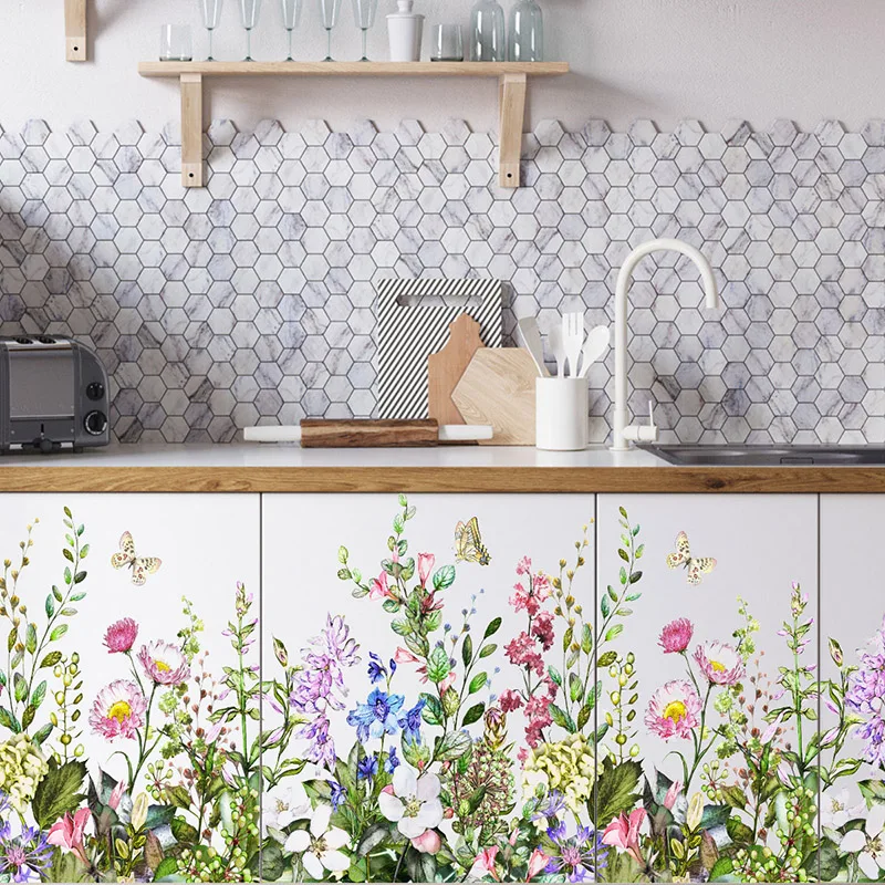 Plant Flowers Wall Stickers for Living Room Bedroom Cupboard Window Decor Removable PVC Posters Decal DIY Self-adhesive Mural