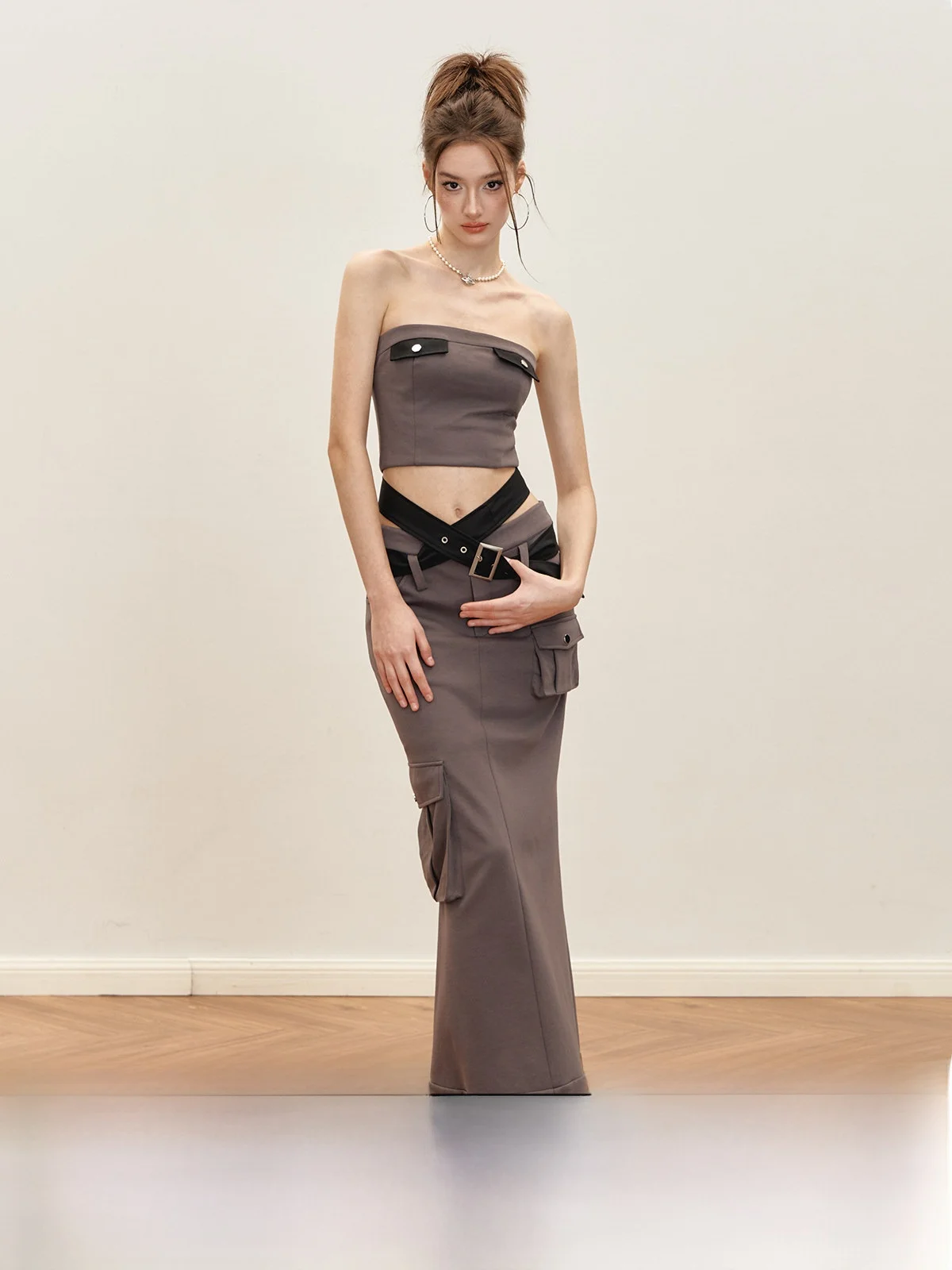 

RedBling Original Design Spicy Girl Sle Tube Top Set with ket Slim Fit Long Skirt Summer New Arrival Faion Set for Women