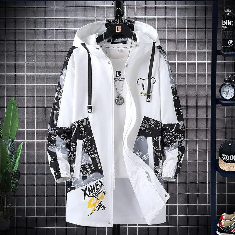 Fashion Trench Coat Man Long Men\'s Coat Spring Autumn Loose Handsome Men\'s New Teenage Jacket Windproof Dropshipping