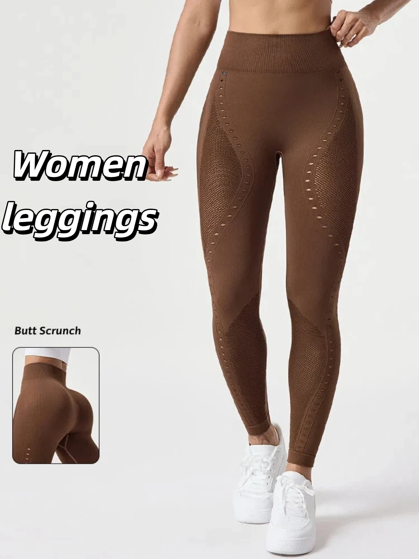 

Сетчатые однотонные женские леггинсы с высокой талией для фитнеса, высокая талия, подтяжка живота, уличная одежда