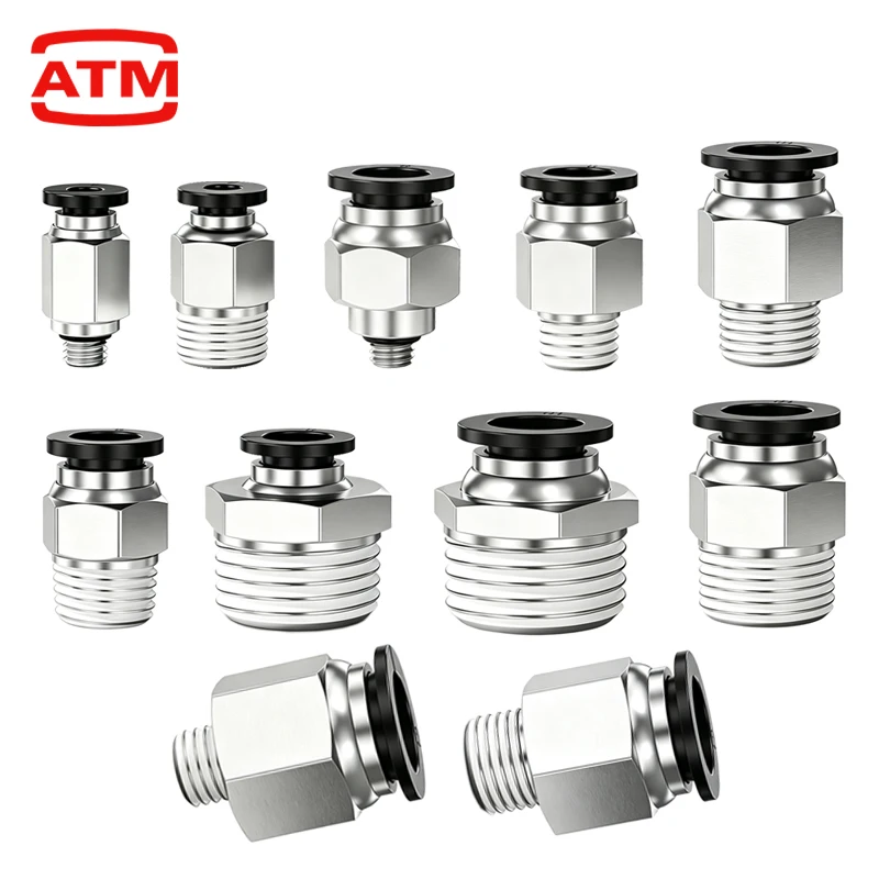 PC Pneumatic Air Connector Fitting PC 4mm 6mm 8mm10mm12mm Thread 1/8 1/4 3/8 1/2 Black Plastic Hose Fittings / Pipe Fittings
