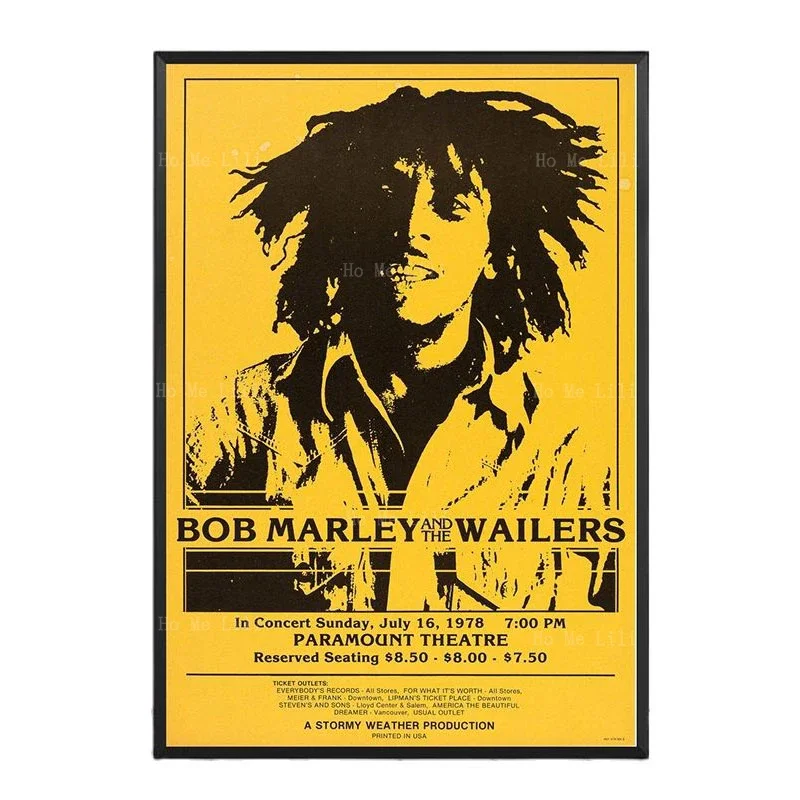 Vintage Classic Rock Tin Marley And The Wailers Paramount Theatre Concert Poster Reggae Music Wall Art Canvas Print Home Deco