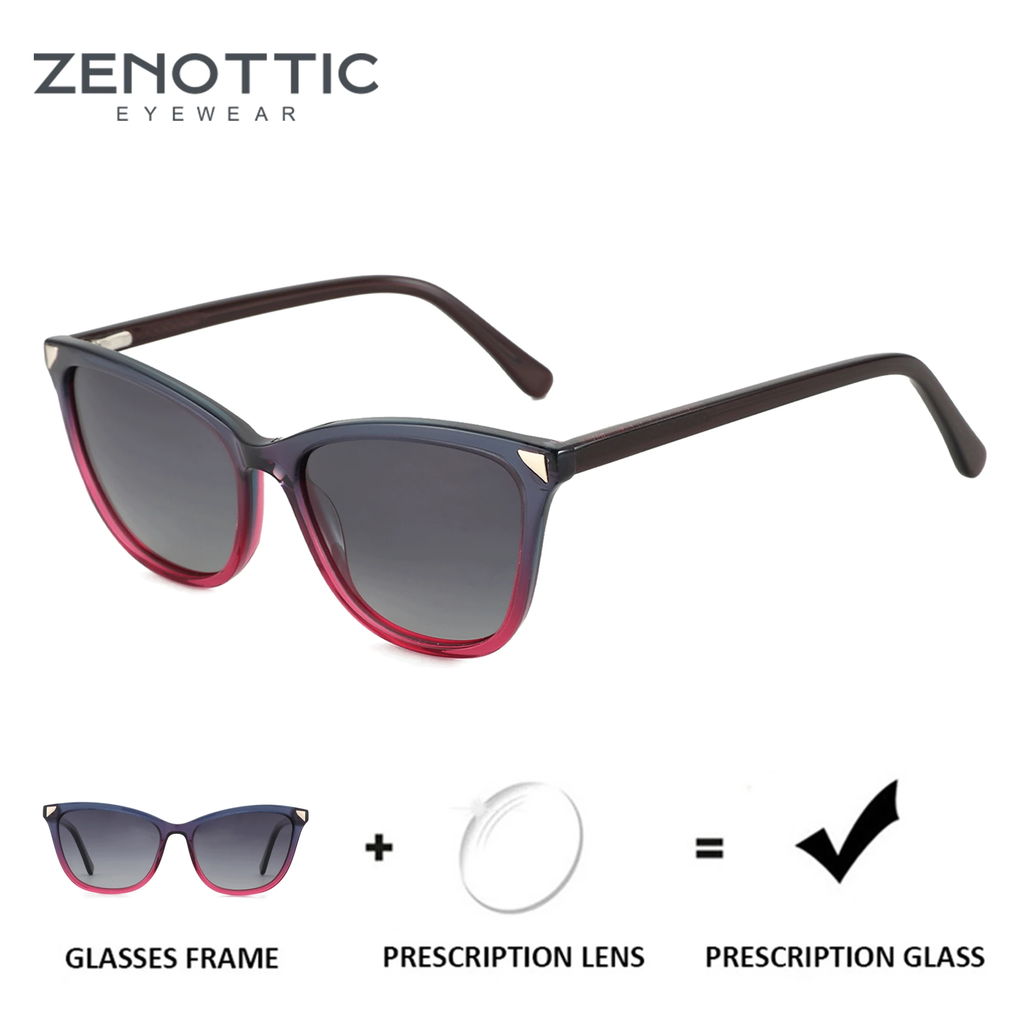 ZENOTTIC Fashion Cat Eye Prescription Sunglasses Women Square Acetate Shade Myopia/Hyperopia/Progressive Optical Sun Glasses