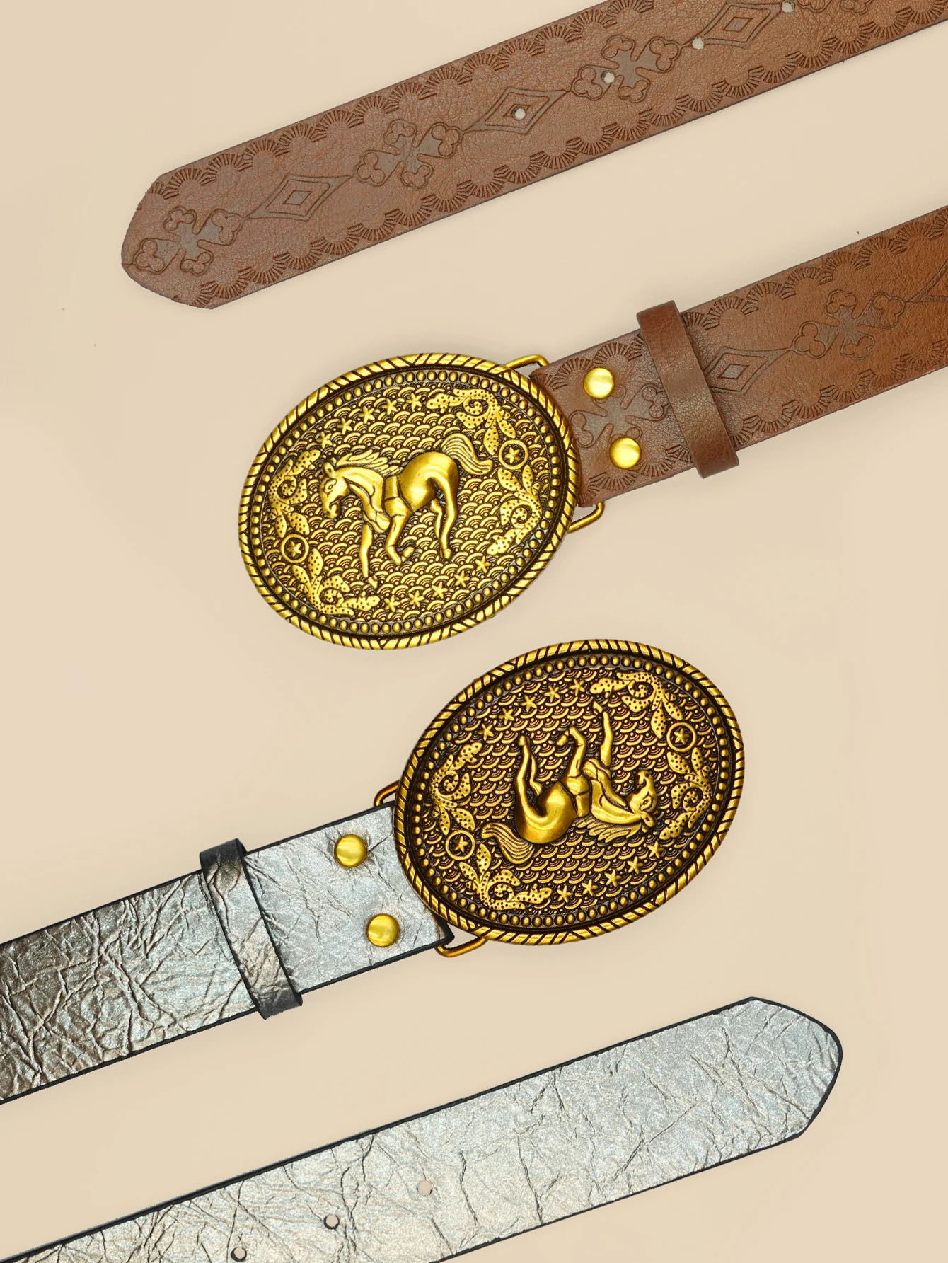 西洋レトロレディースベルト、彫刻馬イメージバックル付き、ジーンズベルト、デイリーカジュアル多用途ベルト