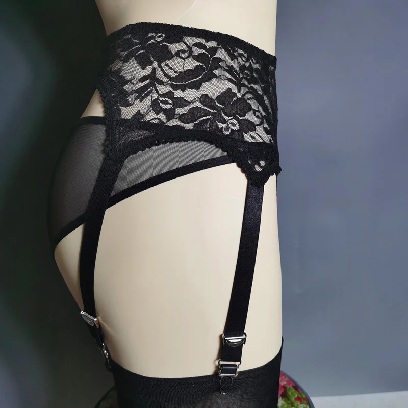 Sexy Hollow Out Lace Garter Belt for Stockings Lingerie 6 Claw Adjustable Metal Buckle Non-Slip Stocking Suspender Thigh Garter