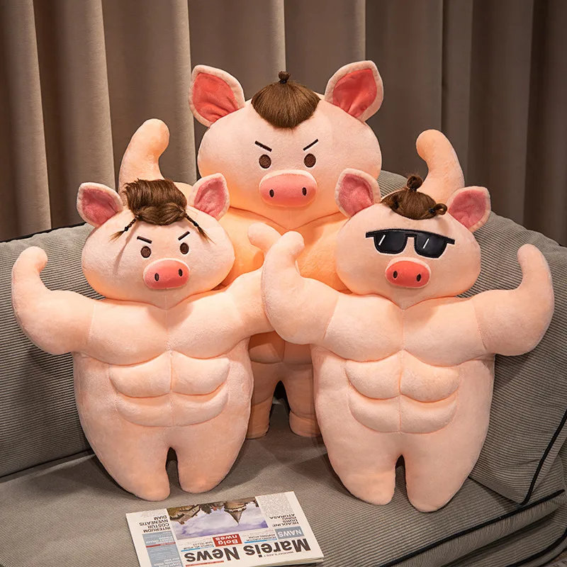 40-70cm Hot Muscle Pig Piggy Wearing a Vest Plush Toy Pink Stuffed Animal Piglet Soft Doll Pig Birthday Gift for Kids Girls Boys
