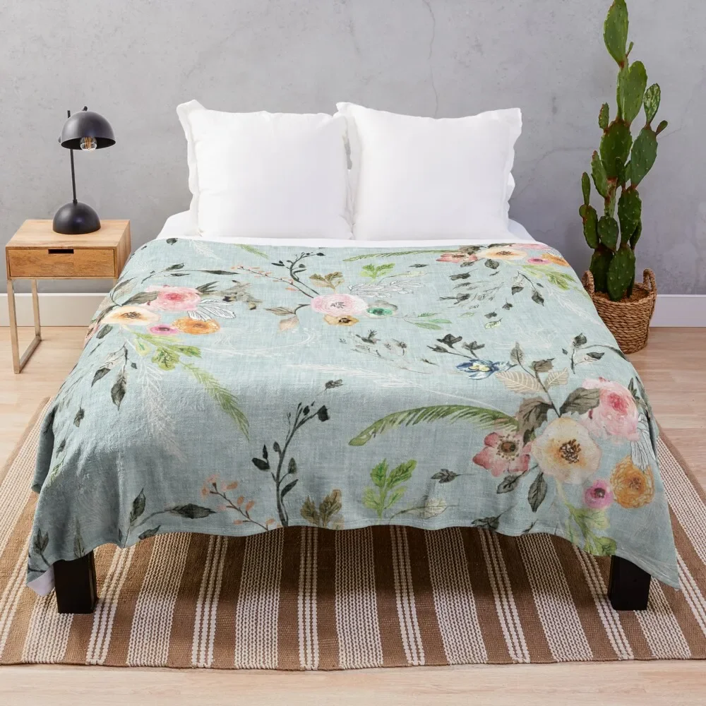 

La Boheme Sky Blue Floral Throw Blanket Decorative Sofas Flannel Tourist christmas decoration For Baby Blankets