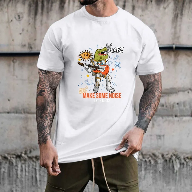 Cool Space Dinosaur Rock Hot - Stamping White Ink Heat Transfer Design, Personality Guitar & Skull Pattern, Suitable for T -