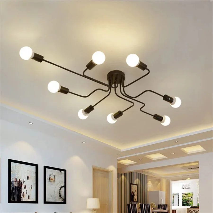 

4/6/8 Heads Multiple Rod Wrought Iron Ceiling Lights Retro Industrial Loft Nordic Chandeliers for Home Dinning Cafe Bar Decor
