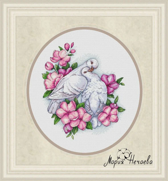 Chinese Cross Stitch Set, DIY Kit, Embroidery Needlework, Craft Packages, Cotton Fabric Floss, -peach blossom and dove 34-37