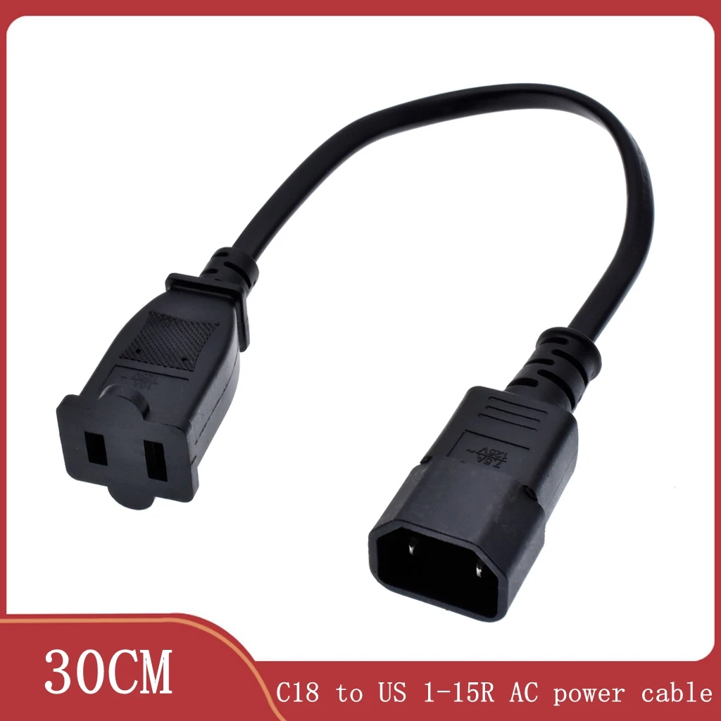 IEC 320 C18 Male Plug to USA 2Pin Female Socket Power Adapter Cable,C14 2PIN to Nema 1-15R 2P Power Adaptor Cord