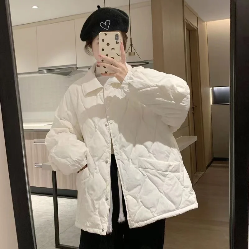 Lightweight Padded Cotton Jacket Women\'s Short Style Korean Loose Outerwear Warm Commute Windbreaker Polyester Fiber
