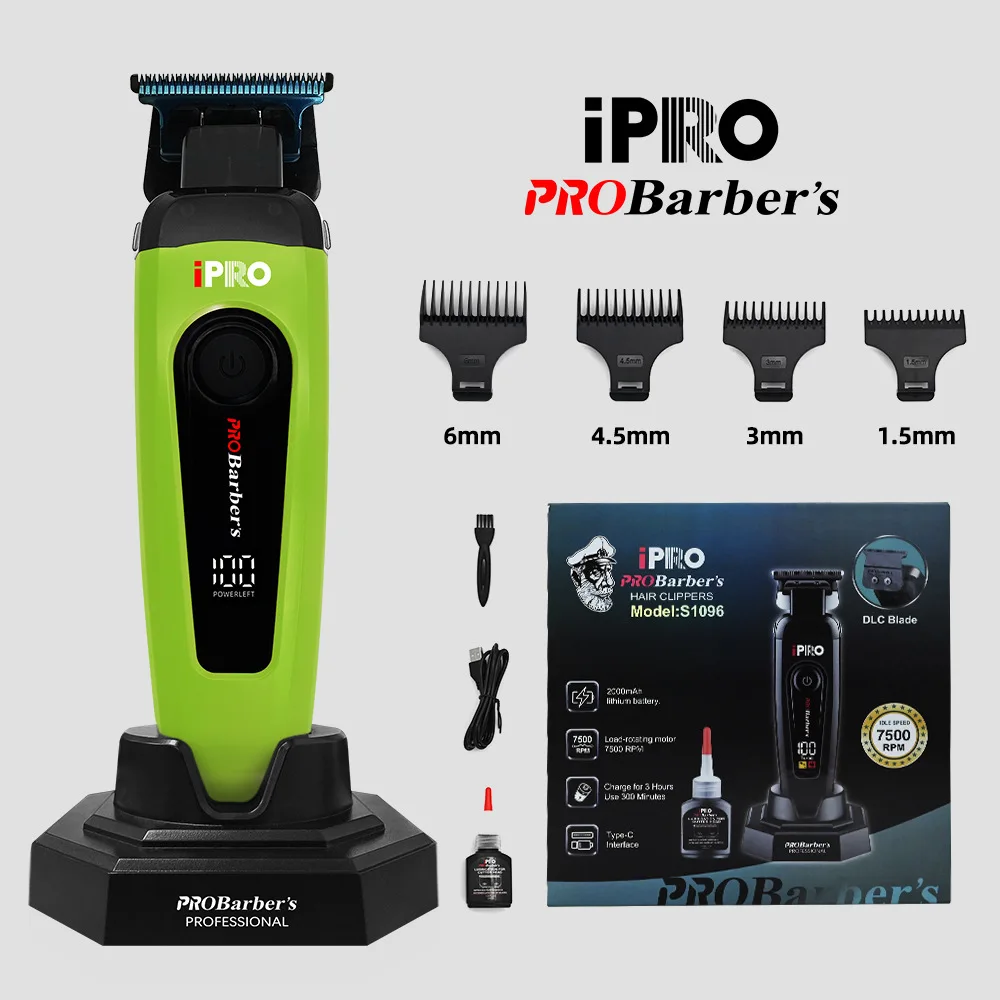 IPRO новая электрическая машинка для стрижки волос с бесщеточным двигателем, 7500 об/мин, машинка для стрижки волос с синим покрытием, головка с титановым лезвием, толкатель с цифровым дисплеем IPRO новая электрическая машинка для стрижки волос с бесщеточным двигателем, 7500 об/мин, машинка для стрижки волос с синим покрытием, головка с титановым лезвием, толкатель с цифровым дисплеем