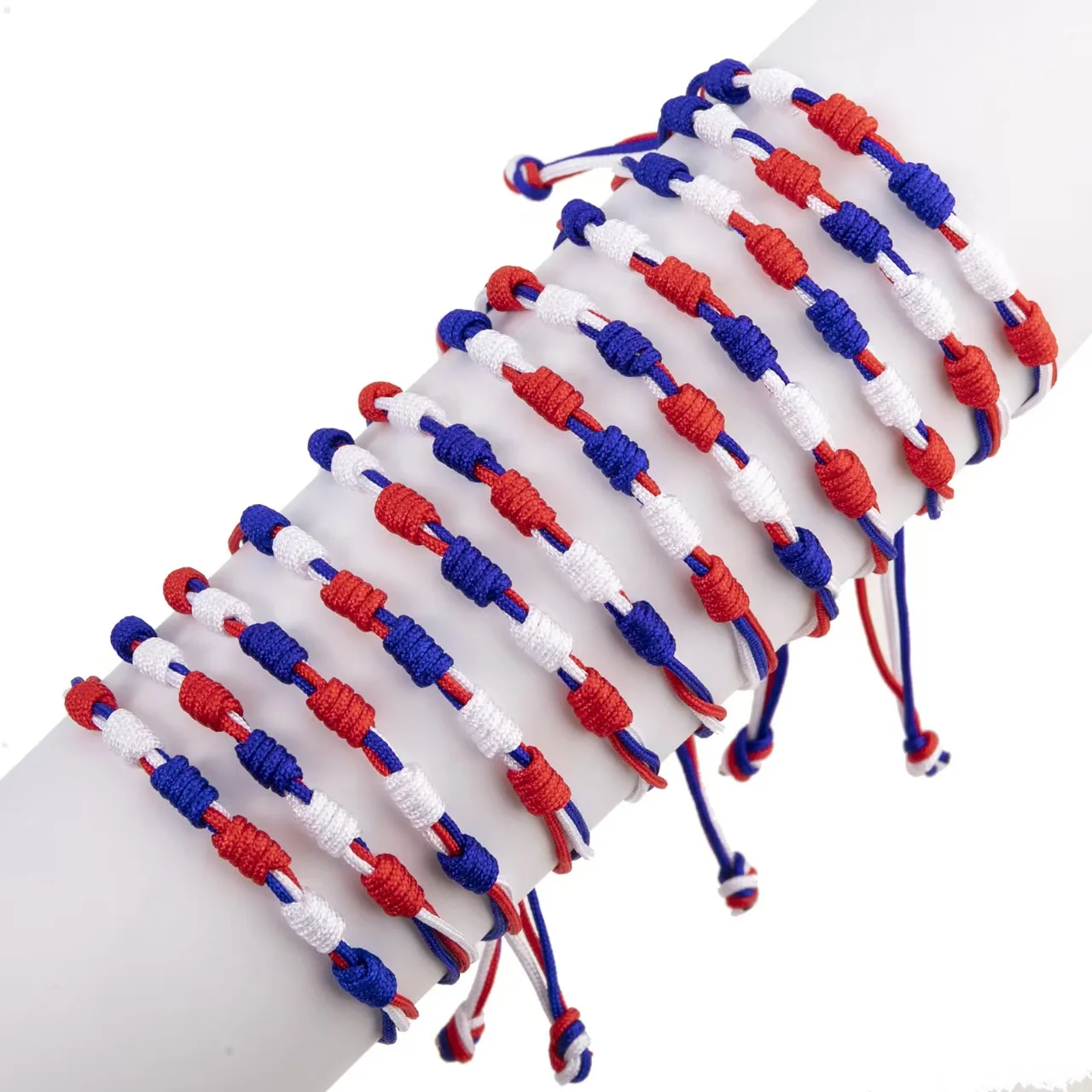 12Pcs Independence Day Bracelets Red White Blue Braided String Bracelets Handmade Adjustable Woven Friendship Bracelet Fourth of