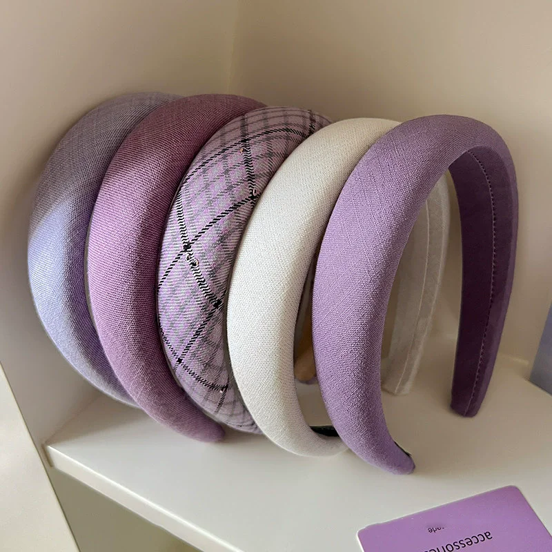 Koreanische Mode Lila Stirnband für Frauen, breite Haarbänder für Mädchen, Haarreif mit hohem Schädelvolumen, elegante karierte Haarbänder, Kopfbedeckung