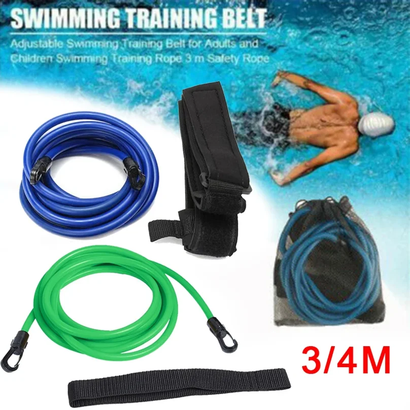 3M Swim Training Belts Latex Tubes Safety Rope Swim Training Resistance Elastic Belt Adjustable Swimming Pool Exerciser