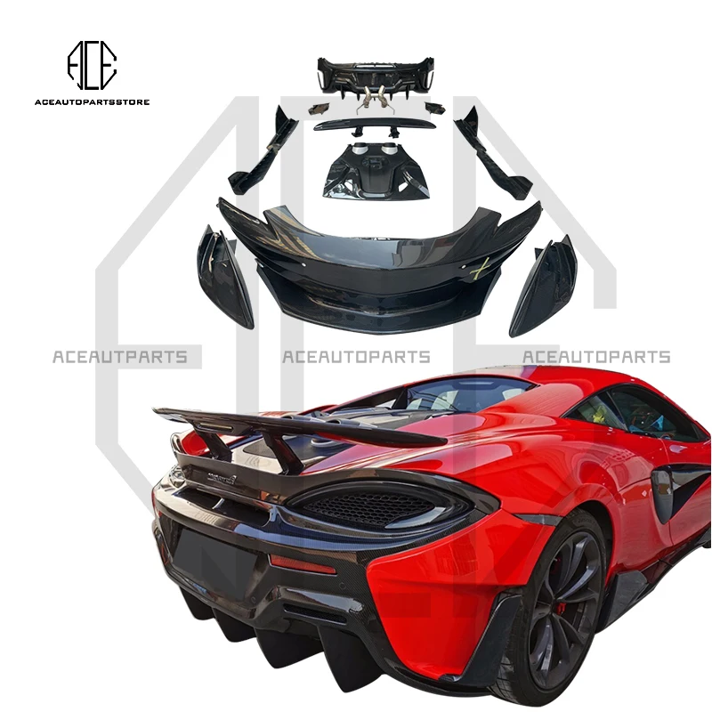 600LT Style For Mclaren 540C 570S Front Bumper LIp Side Skirts Rear Bumper Diffuser Engine Cover Hood Cover Spoiler Body Kit