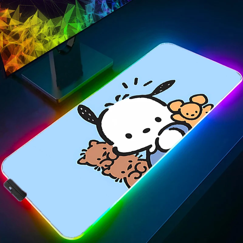 

RGB Mouse pad P-pochacco professional eSports game players Speed Lock Edge Rubber Desk LED Mousepad Anime Kawaii Keyboard Mat