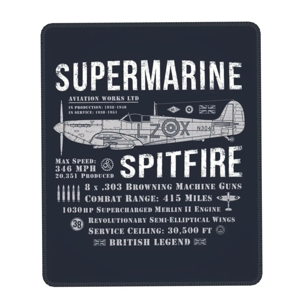 Supermarine Spitfire Laptop Mouse Pad Soft Mousepad Anti-Slip Rubber Fighter Pilot Aircraft Airplane Plane Gamer PC Desk Mat