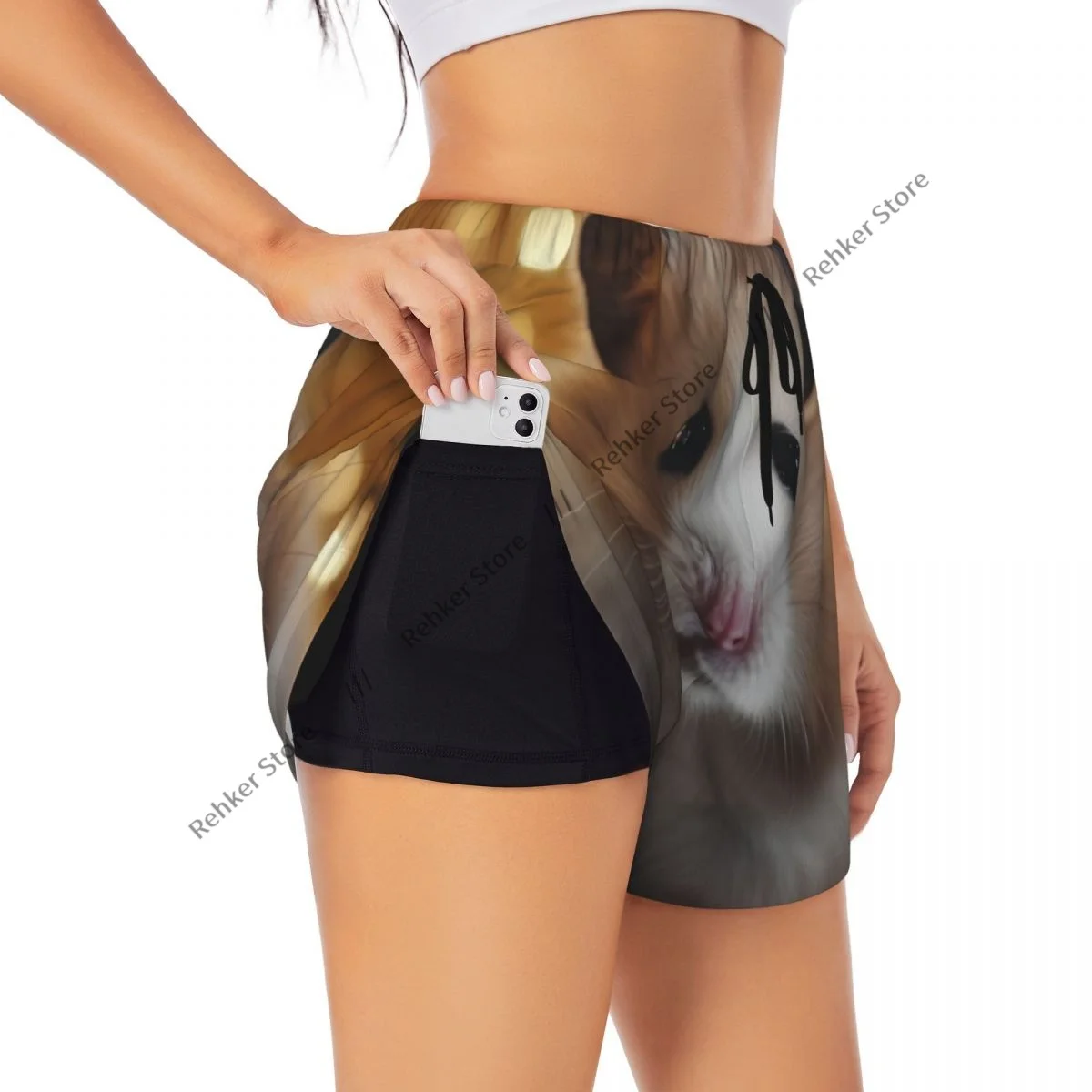 Hamster met lichte dubbellaagse, sneldrogende atletische shorts voor dames voor buiten, vrije tijd, hardlopen, fitness, workout, sport