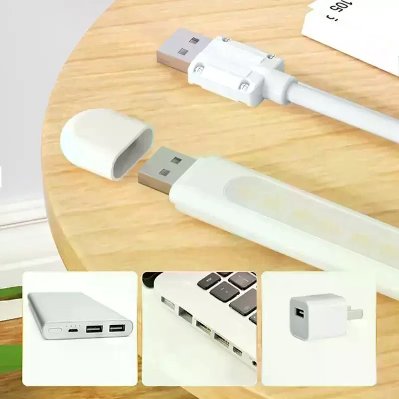 Mini USB LED Night Light 8LEDs Book Lamp Extension Pole Plug Adapter For Reading Notebook Power Bank Type-C And USB Interfaces