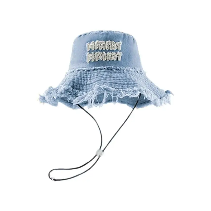 A52E Fashionable Light weight Denims Bucket Hat Western Bucket Hat for Summer Sun Shade and Music Festival Parties