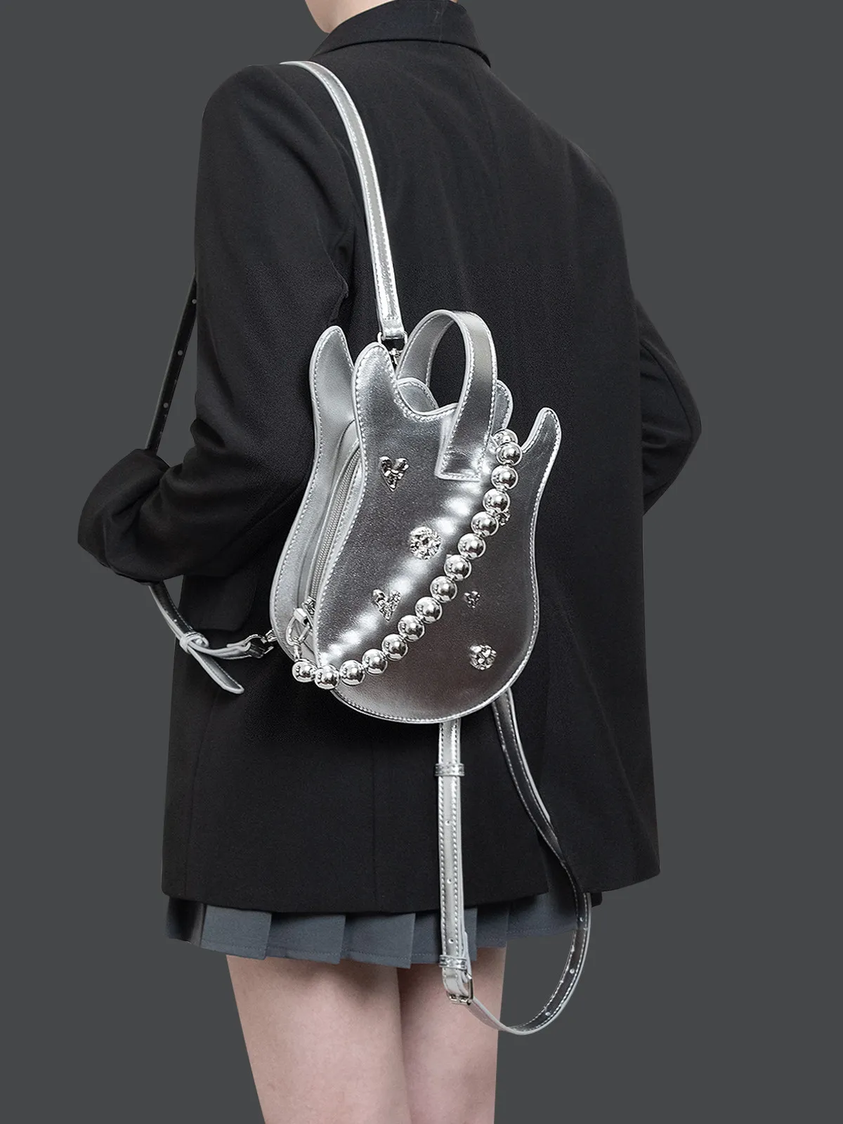 Original Metal Chain Bead Rivet Mini Shoulder Bags Crossbody Guitar Bag Love Diamond Personalized Mobile Phone Bag