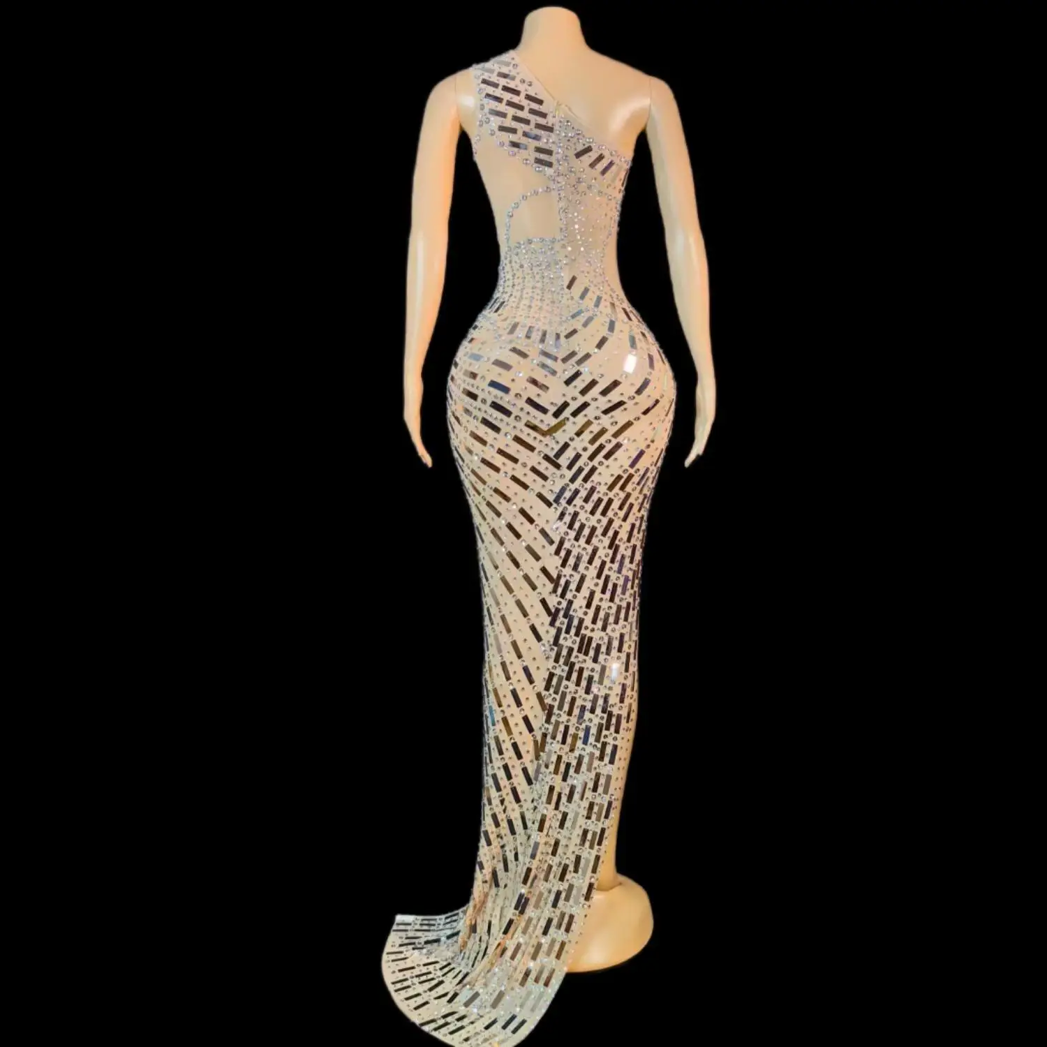 Sdanjian سباركلي الترتر عالية الجانب الشقوق الطابق طول فستان مثير المرأة أنيقة كتف واحد ثوب مسائي احتفال الزي الطرف