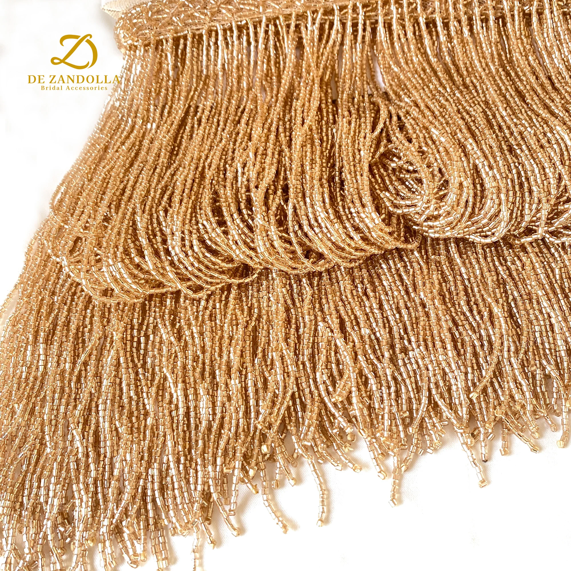 De Zandolla Champagne Red Beads Tassel Fringe Trim Hand Sewn Lace For Bridal Wedding Party Dresses Curtain Decoration 2 Yards