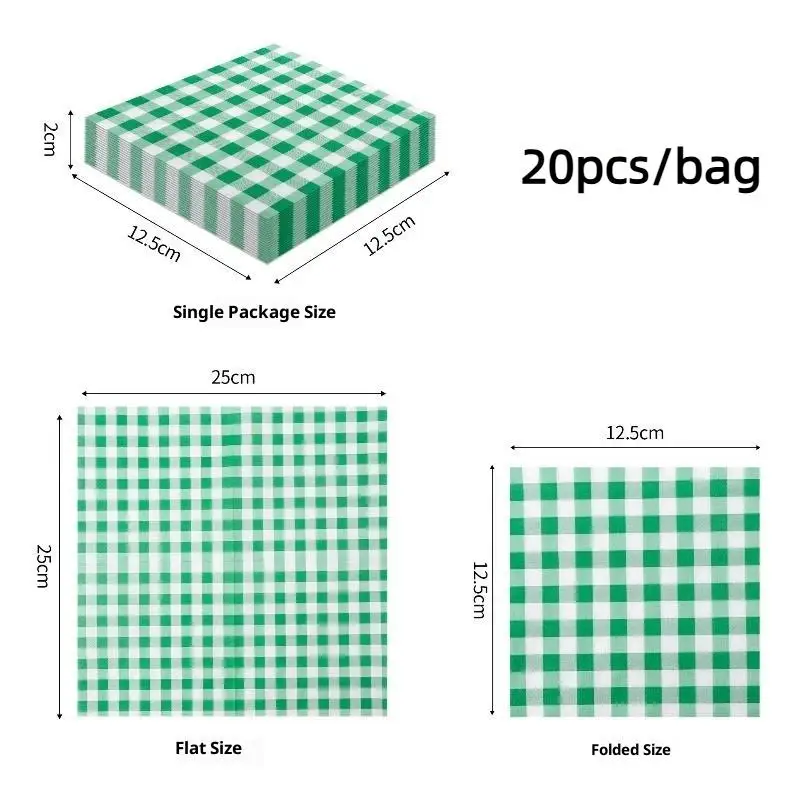 20 Blatt bunte Gingham-Einweg-Papierservietten, weich und saugfähig, für Picknicks, Geburtstage, Hochzeiten, Feiertage und Tischdekorationen – Detail 3