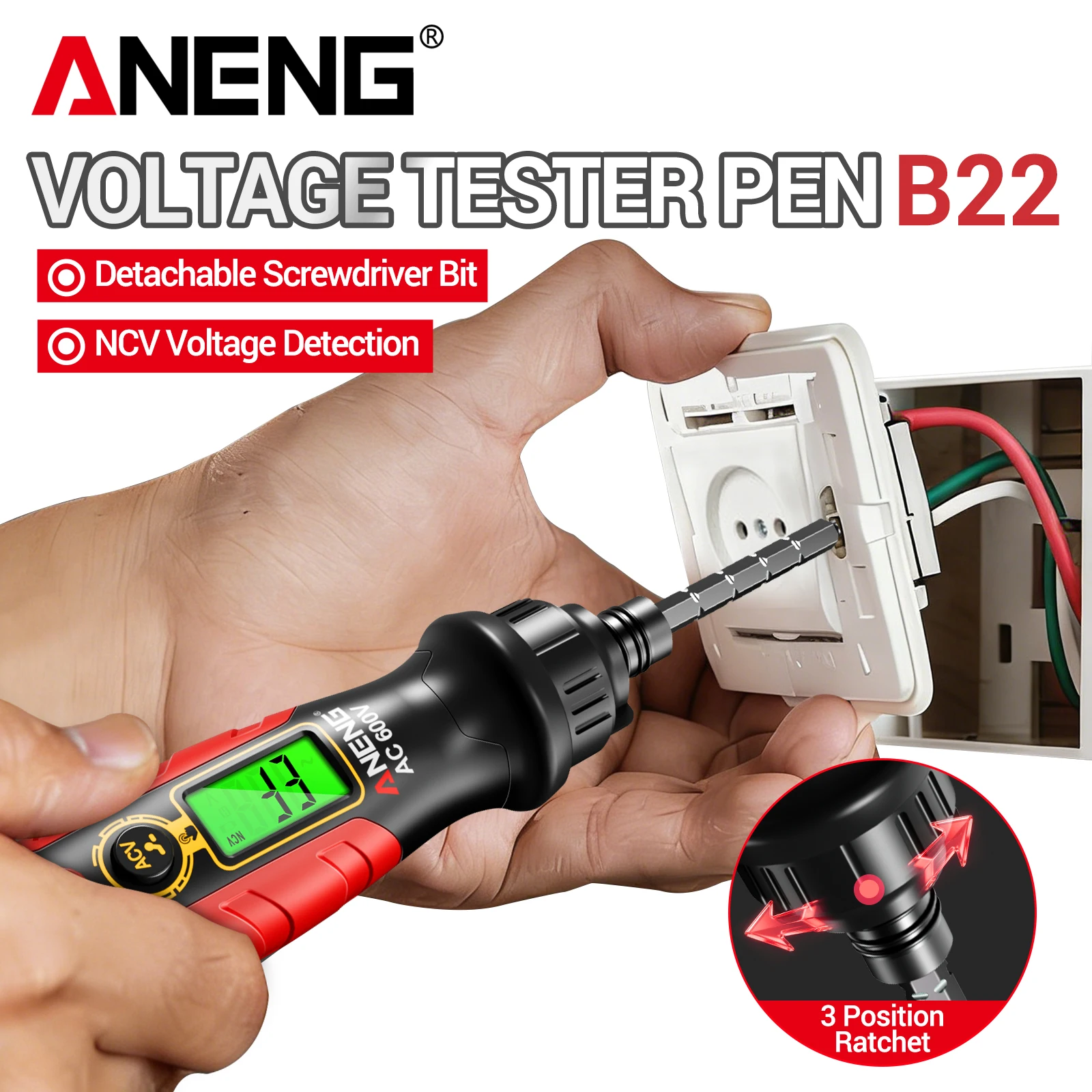 ANENG B22 NCV Voltage Screwdriver 30-1000V Dual Backlight Insulated Recharge CAT II 1000V Buzzer Live Wire Breakpoint Detector