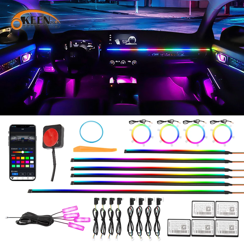 

0.1MM RGB Audio Ambient Strip Car Lights Decorative Lamp Neon LED APP Music Auto Remote Control Accessories for Vehicles Kit