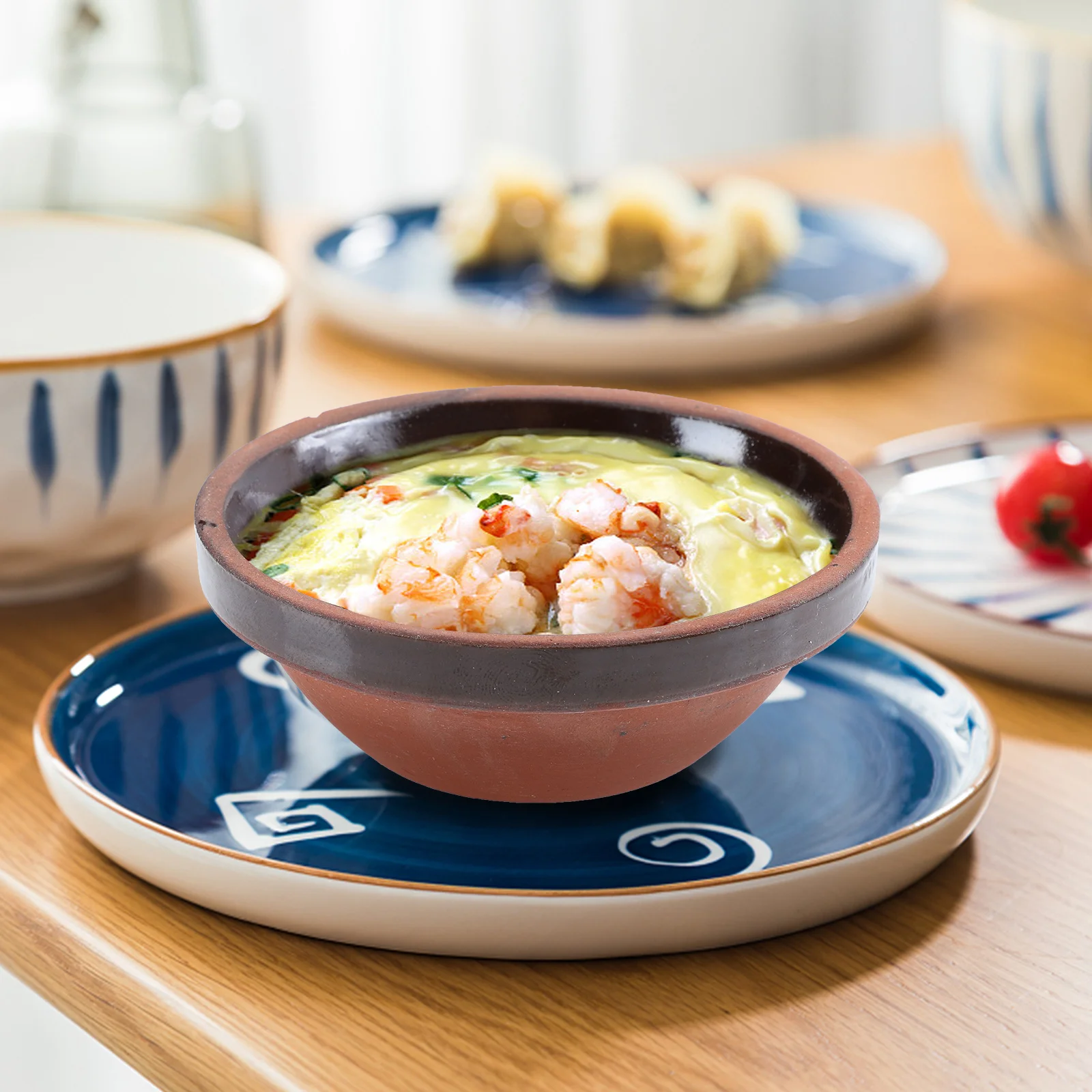 

7Pcs Ceramic Steaming Bowl Set Heavy Duty Vintage Style Food Container for Steamed Egg Salad Stew Soup Serving Dish Tableware