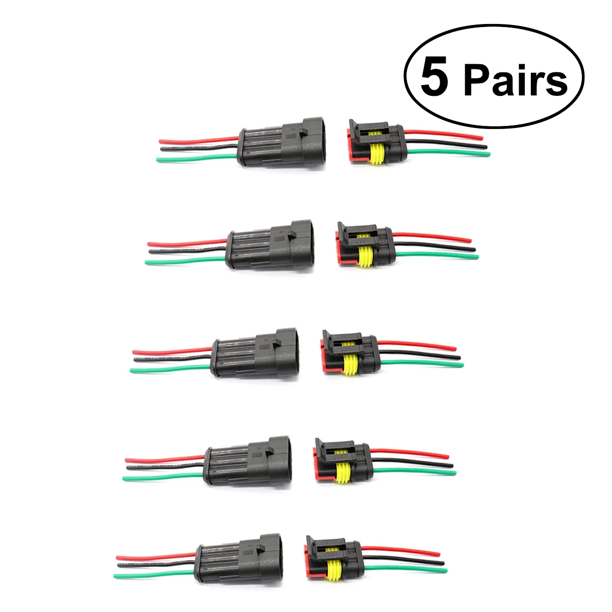 

5 Pairs 3-Pin IP67 Waterproof Electrical Wire Terminal Connectors Plugs with Wires Kits for Motorcycles