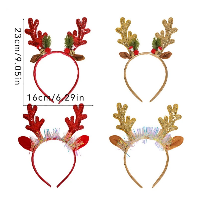 Diadema navideña con forma de campana de alce para niños, diadema con astas de ciervo, vestido para el pelo, agujas de pino de Navidad, regalos para la cabeza, utilería para fotos