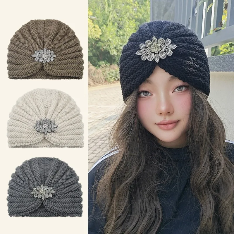 

1/3pcs Knitted hat Indian Muslim headscarf autumn and winter warm ear-protecting headscarf Modern and simple polyester one size