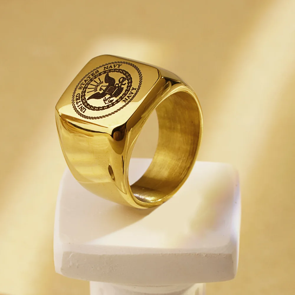 New Fashion US. Armed Forces Soldier Warrior Square Rings for Men Women Gold Silver Black Color Stainless Steel Courage Jewelry