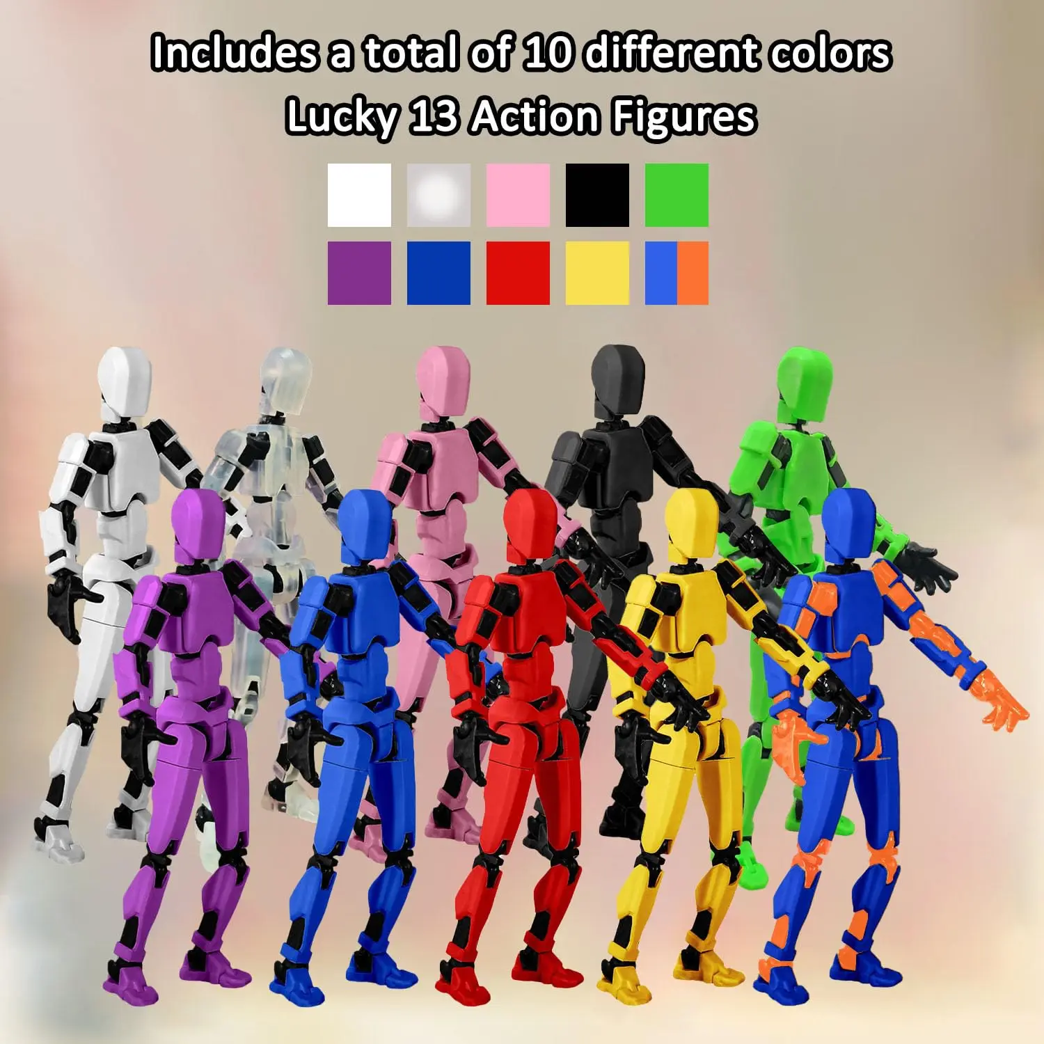 

T13 Action Figure Set, 10PCS Robot Action Figure 3D Printed Toys Lucky Titan 13 Action Figure with Multiple Accessories, Dummy 1