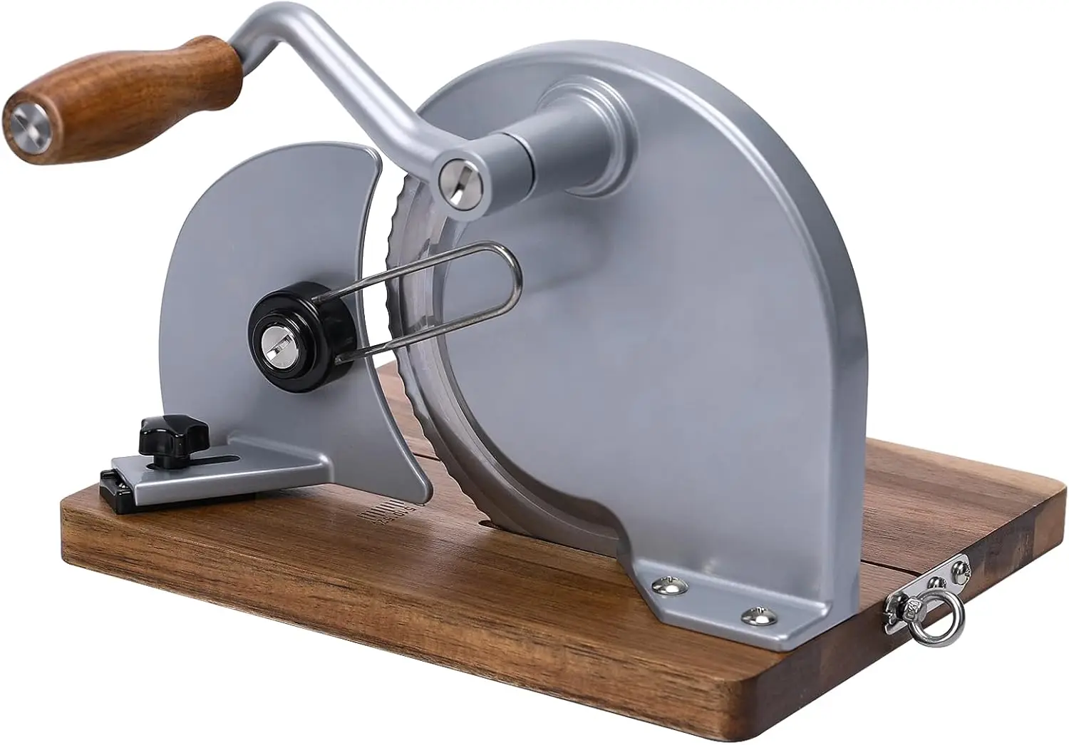 

Foldable Hand-Crank Bread Slicer with Adjustable Thickness, Durable Aluminum Alloy and Wood Base - Grey