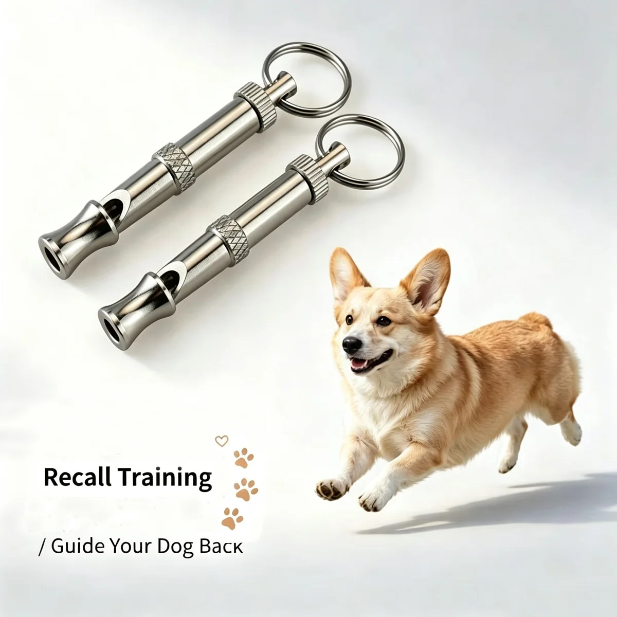 Adjustable Ultrasonic Dog Whistle Metal Recall Training Whistle With Key Ring Silent Puppy Training Tool For Behavior Correction