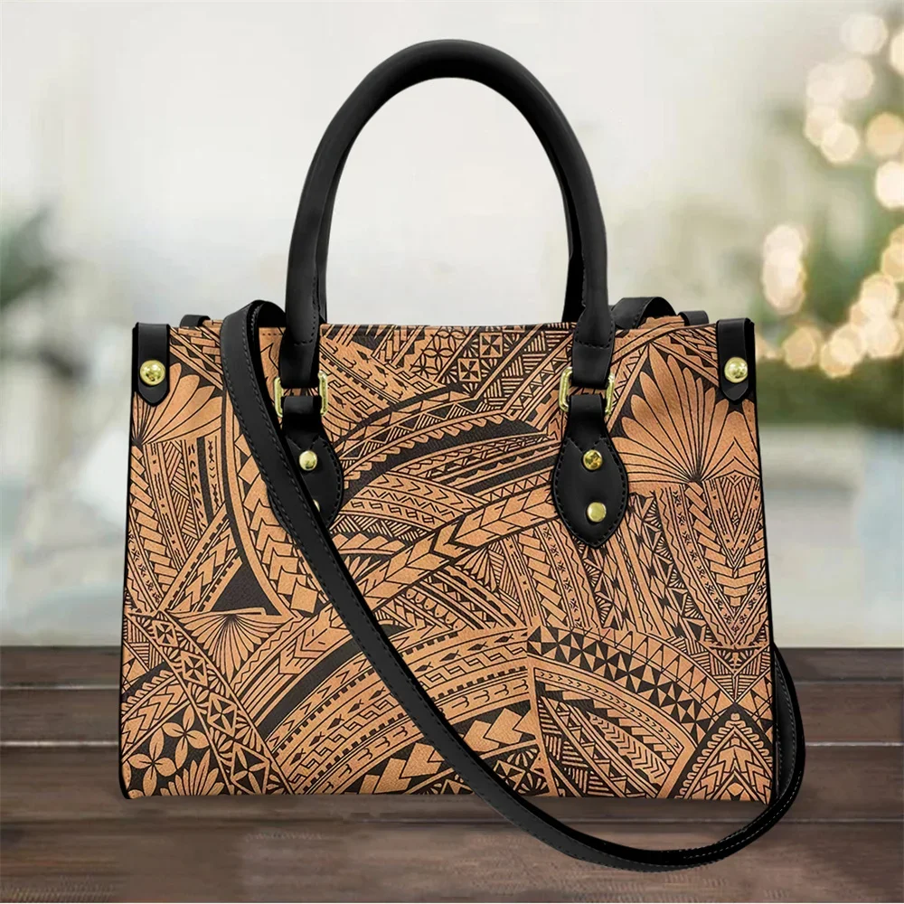 Polynesian Samoa Tattoos Printing Tote Bag for Women Luxury Leather Top-handle Bags and Purse for Work Fashion Shoulder Handbag