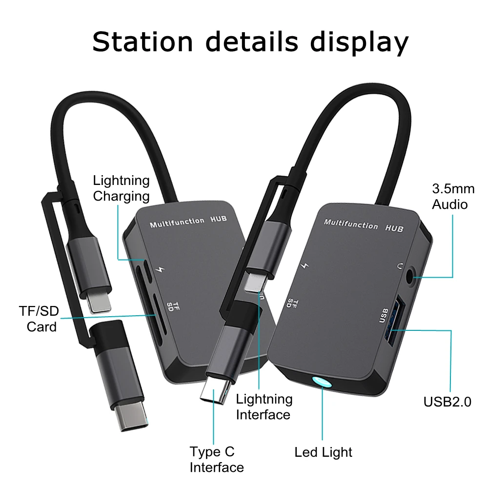 라이트닝 허브 분배기, USB C 도킹 스테이션 허브, OTG 어댑터 분배기, 아이폰 14, 13, 12 노트북용, 멀티 포트 허브, 5 인 1