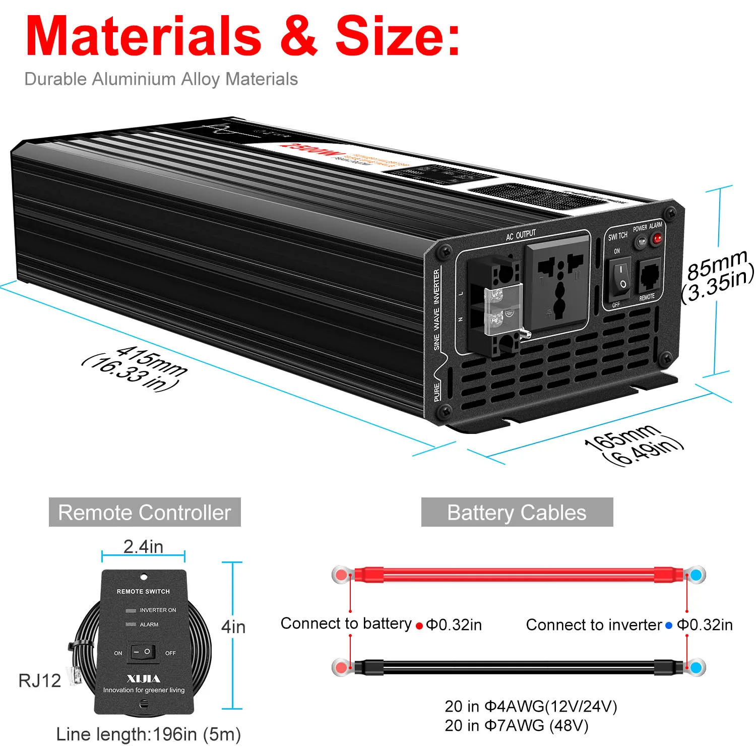 Imagem -04 - Inversor de Energia Solar de Onda Senoidal Pura 2500w dc 12v 24v 48v para ac 110v 220v Display Lcd