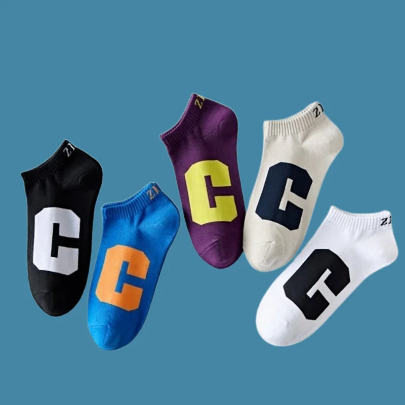 Calcetines náuticos azules para hombre, medias finas absorbentes del sudor, transpirables, de cintura baja, con personalidad, novedad de verano, 5/10 pares