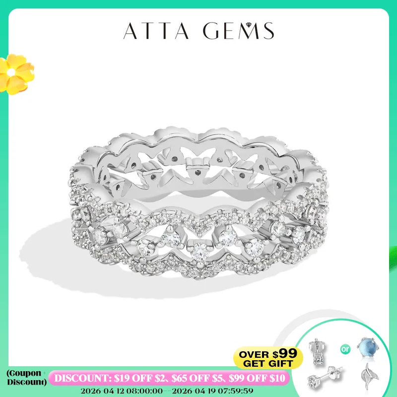 

ATTAGEMS 2026 New Moissanite Lace Ring Light Luxury Silver 925 Stackable Rings for Women High Quality Wedding Party Jewelry Gift