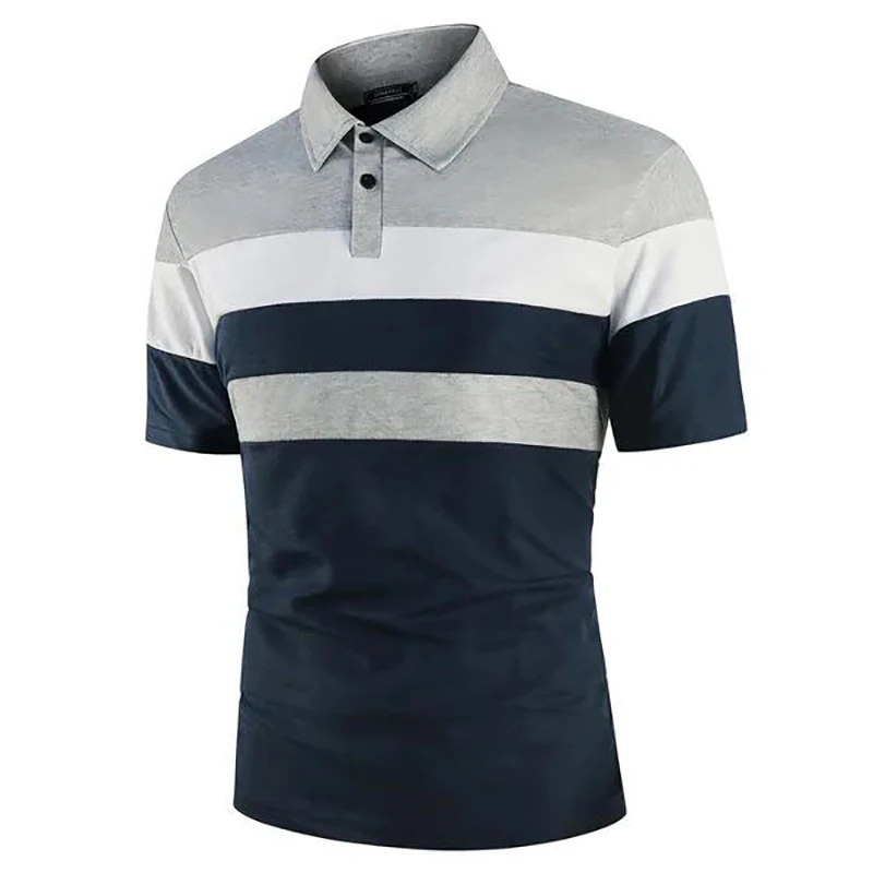 Business Casual Men\'s Polo T Shirt Simple Stripes Print Summer Short-Sleeve Polo Shirt Fashion Street Wear Oversized Clothes