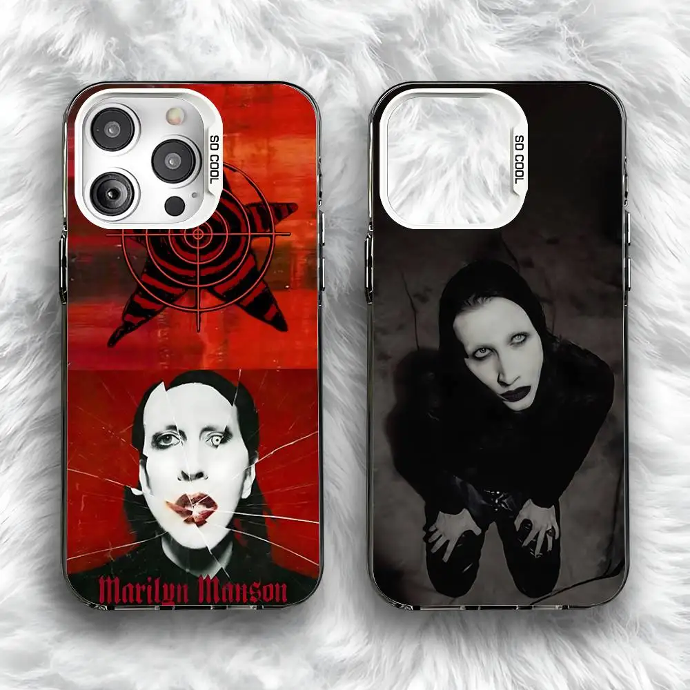 

M-Marilyn M-Manson Phone Case For iPhone 16,15,14,13,12,11,Pro,Max,Plus,Mini,SE Anti Fall Gray White Matte Hard Bumper