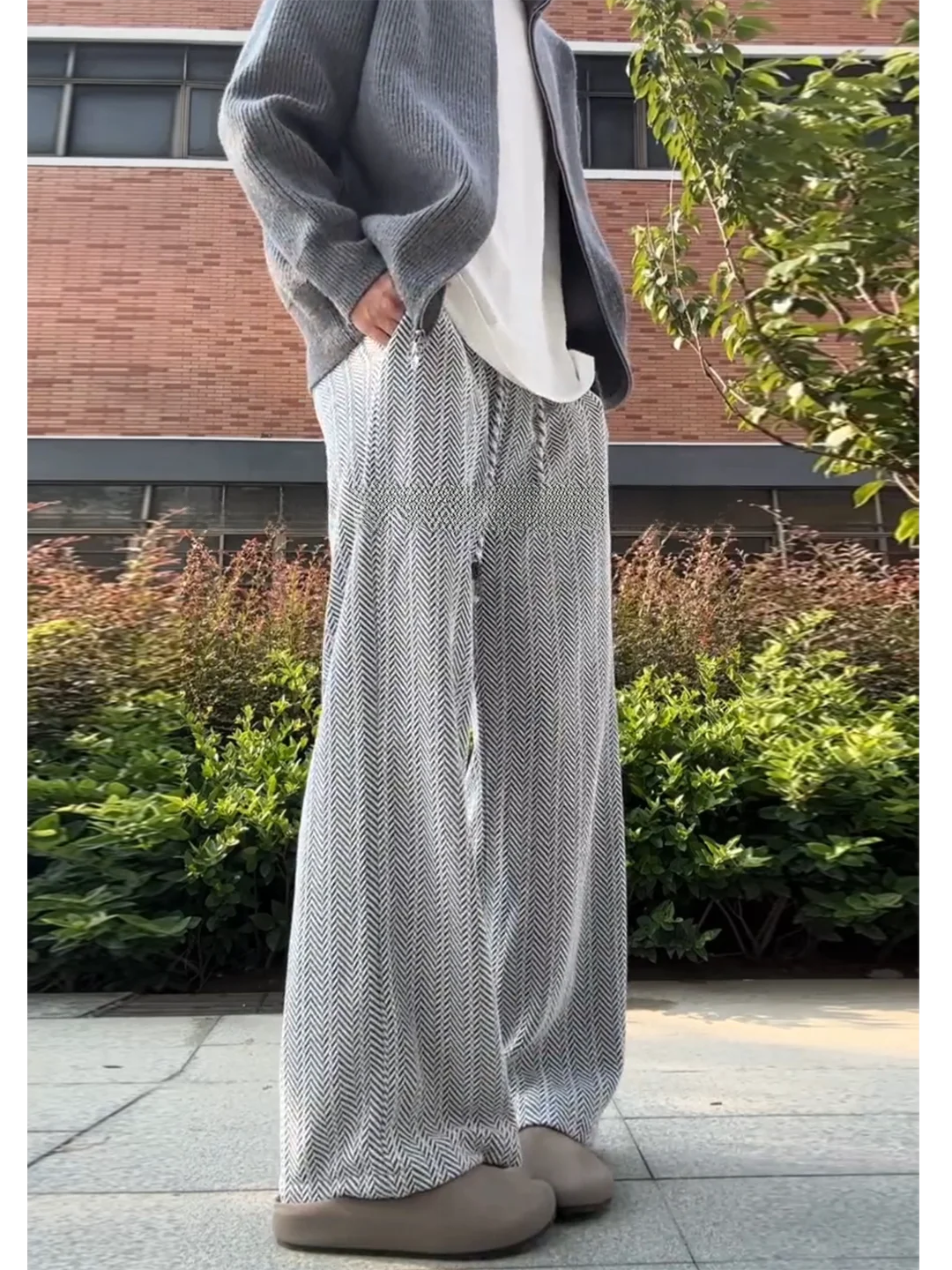 Men's Knitted Fishbone Pattern Straight Leg Sports Sweatpants American Style Casual Trousers Soft Comfortable All Season