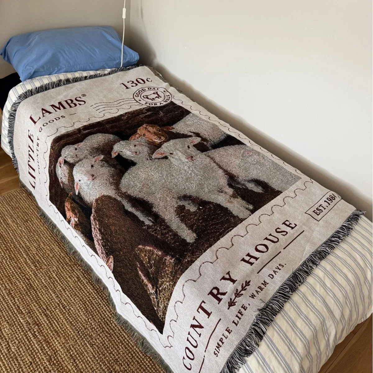 Little Lambs American Farm Jacquard Carpet Soft Cozy Floor Mat Home Decorative Rug Tapestry Sofa Blanket Wind Cover
